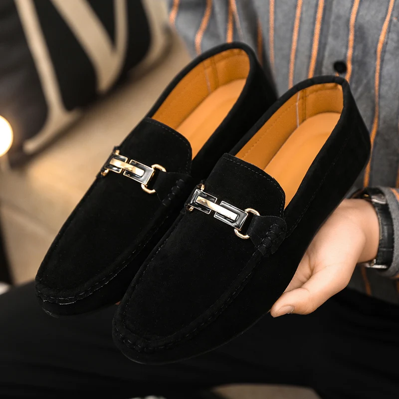 Spring and Summer Men's Shoes, Low-Cut Beanie Shoes, Versatile Casual Shoes, Breathable Leather Shoes, Black Work Shoes, Slip-Ons 1