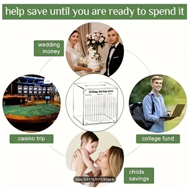 Y1UB Acrylic Money Saving Banks 365 Day Challenge Coin Jar for Personally Finance 5