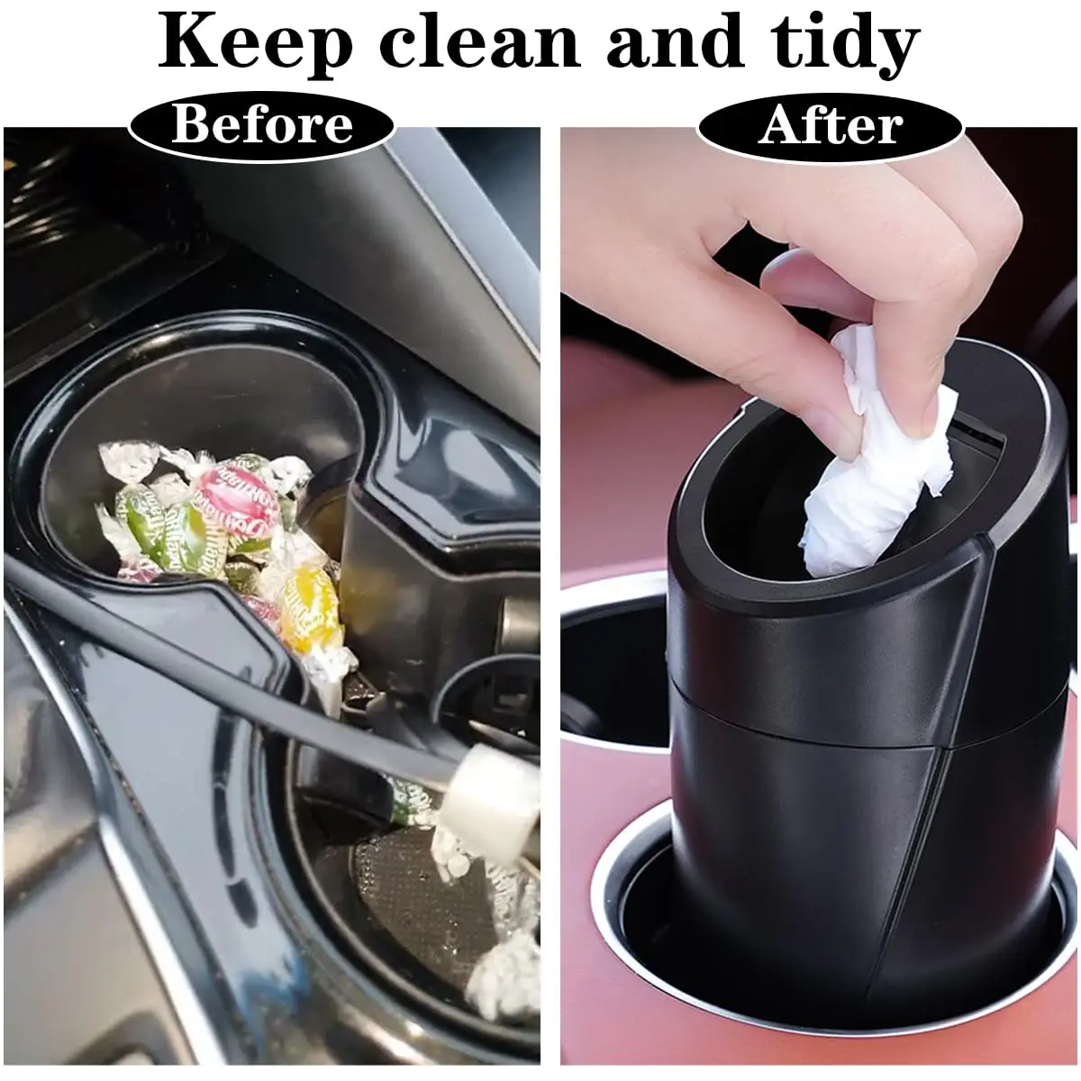 Car Trash Can with Lid Push-Pull Multi-Function Car Trash Can Storage Box Organizer Interior Accessories Suitable for Most Cars