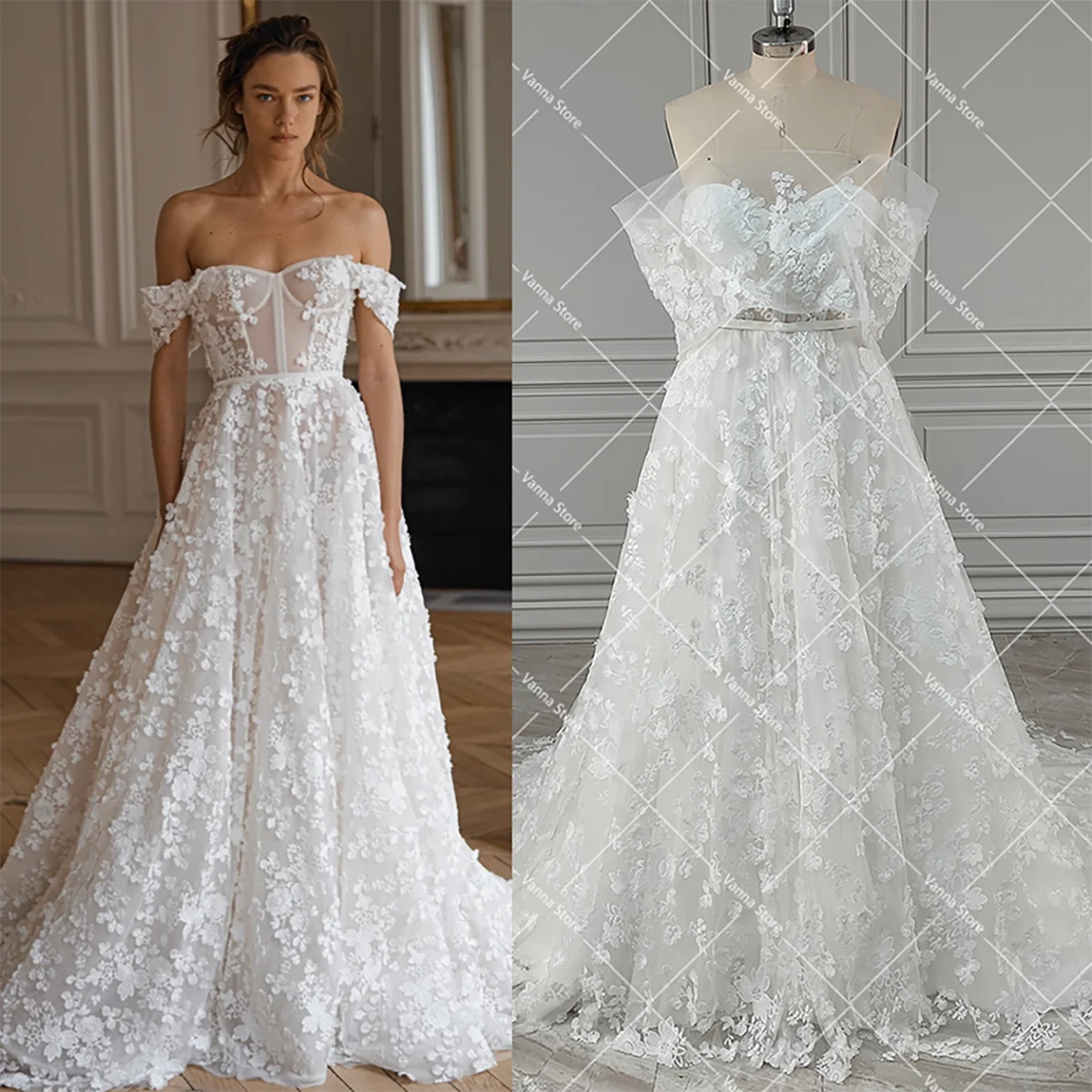 Bridal dress with Flutter sleeve cover up - Darius Cordell