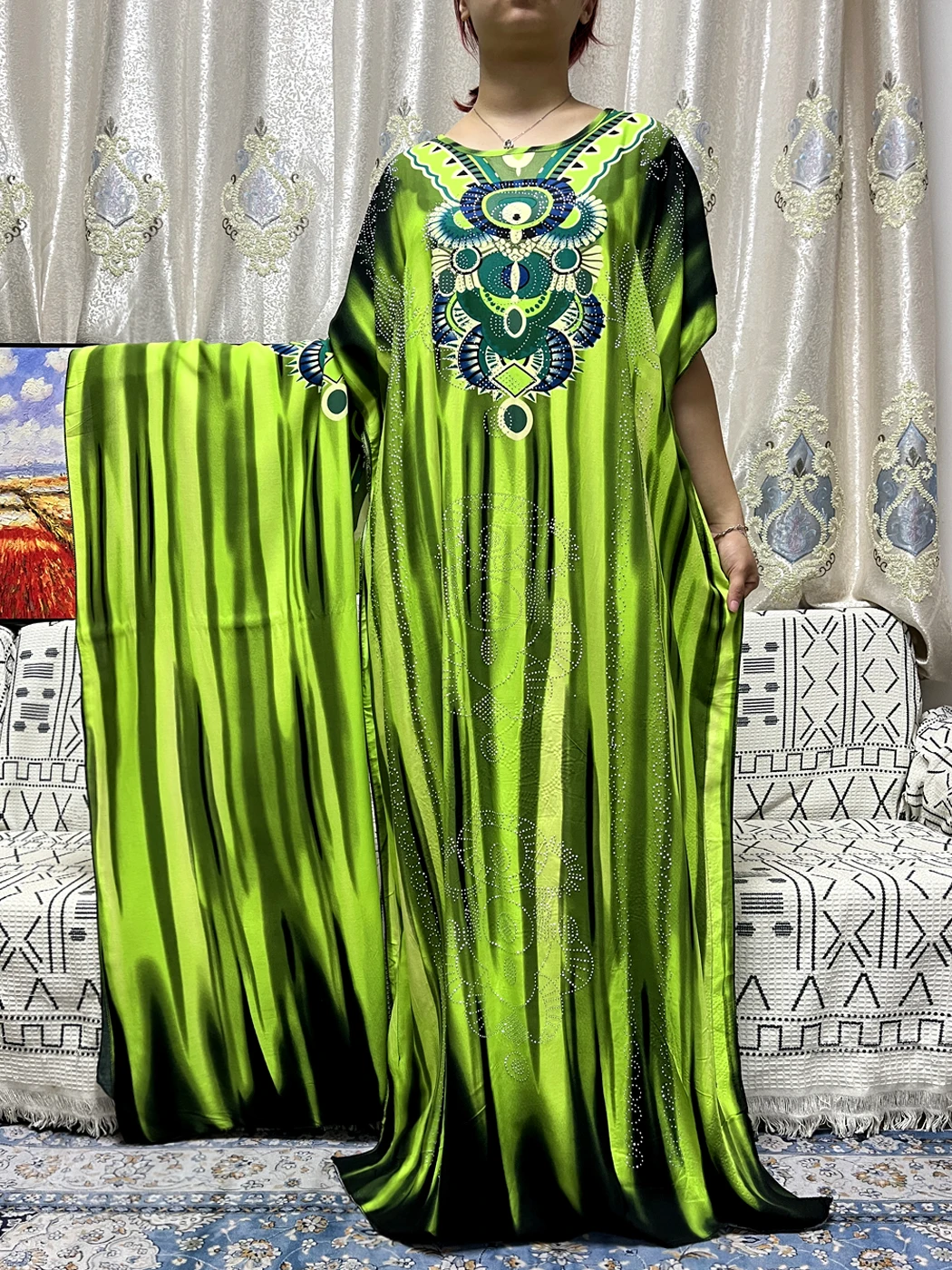 Muslim Cortton Abays For Women Prayer Garment Appliques Diamonds Loose Femme Robe African Nigeria With Shawl Scarf 170x60cm