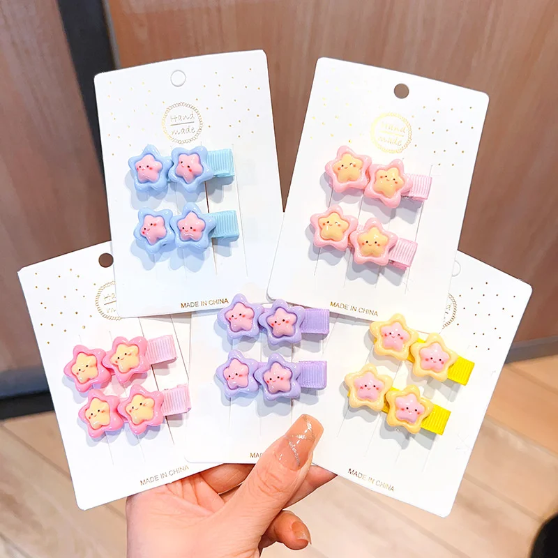 

2PCS Set Cartoon Color Smile Face Star Pentagram Hair Clips For Girl Kids Cute Kawaii Fairy Sweet Hairpin Fashion Accessories