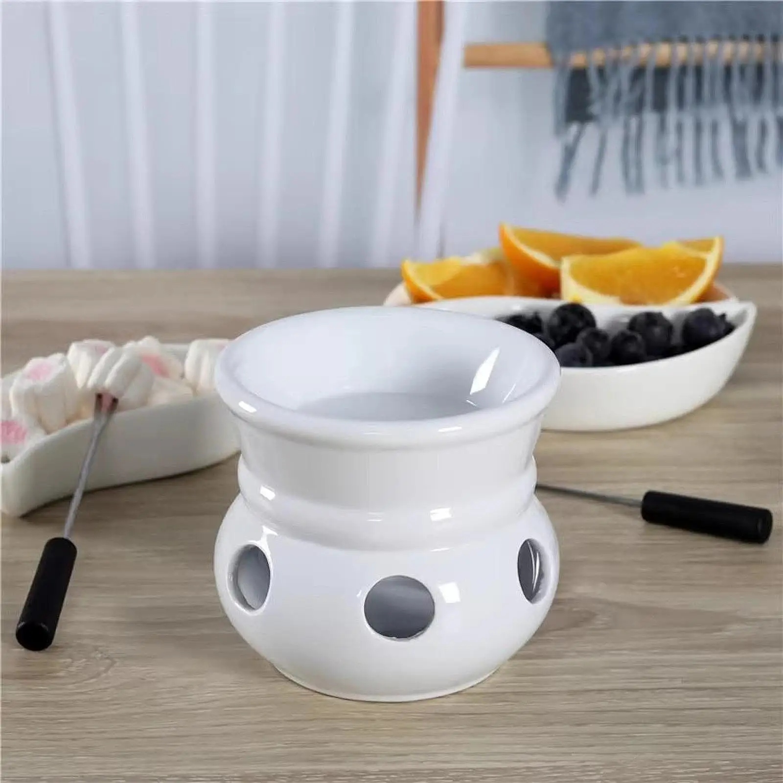 DIY Chocolate Fondue Set Creative Ceramic Heating Pot Chocolate Melting Cup for