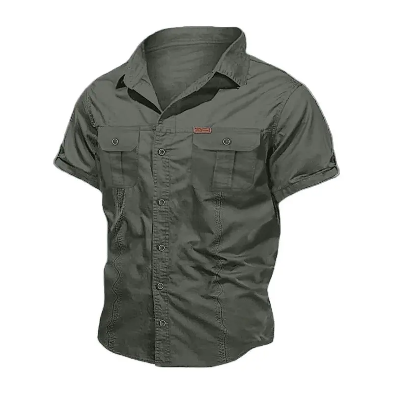 New Mens Military Shirt Men Short Sleeve Cargo Shirts 100% Cotton Casual Solid Shirt Male Pocket Work Shirt Tactical Shirt 3