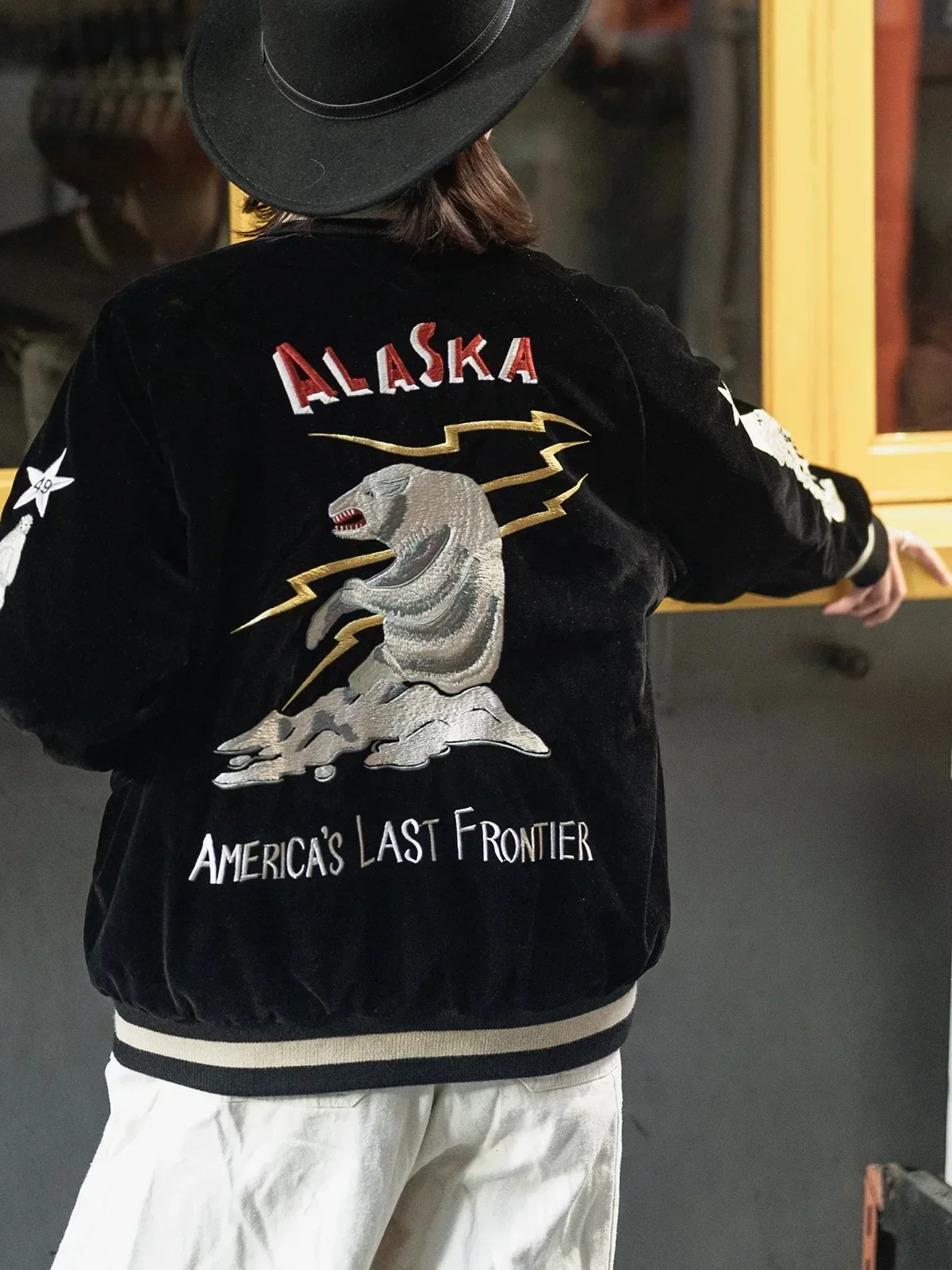 Non Stock 50s Alaska Embroidery Quilted Bomber Jacket Reversible Velveteen Outerwear Unisex 4