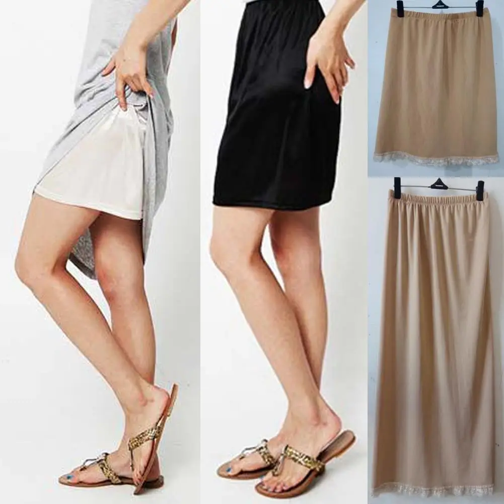 Petticoat Skirt Half Slip Skirt Ladies Elastic Waist Half Skirt Petticoat Short Slip Female Solid Smooth Intimate Dress Slip Commuter Office Woman Anti-Empty