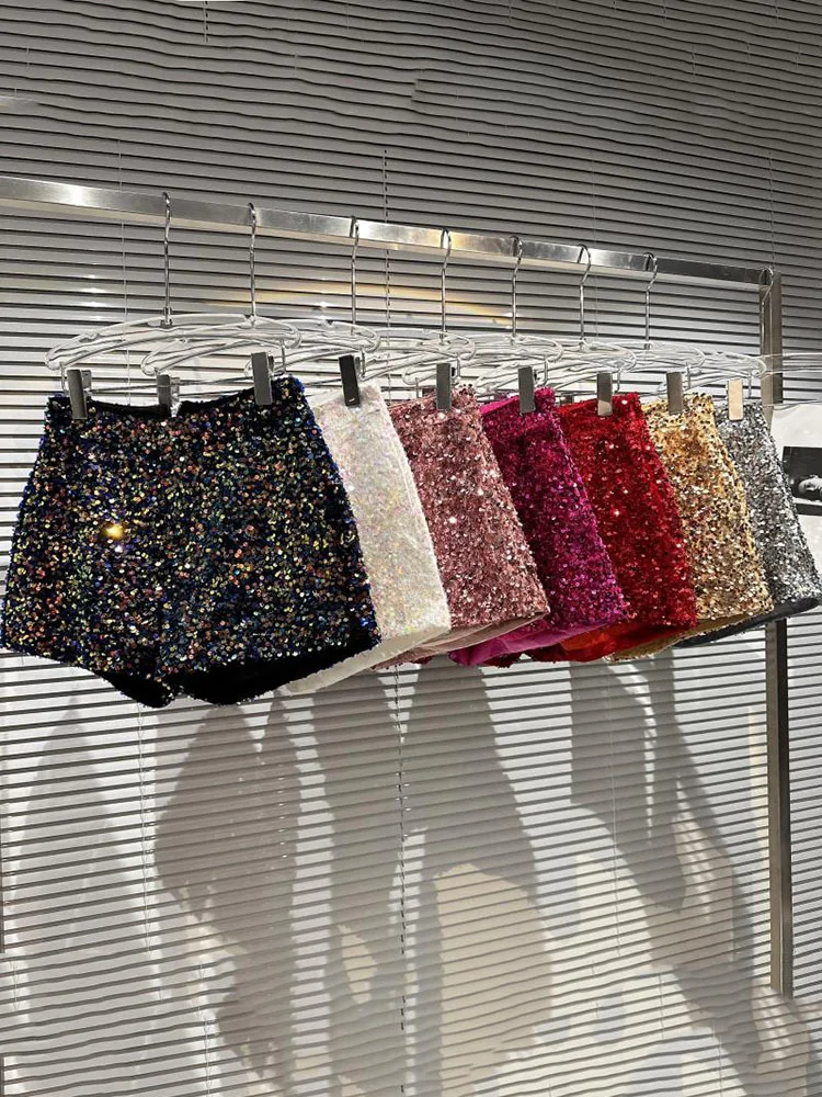 DEAT Fashion Trendy Women's Colorful Sequins Shorts 2025
