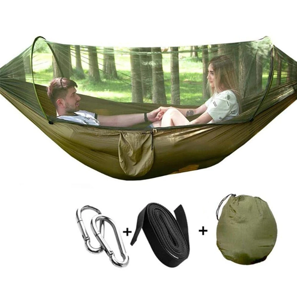 Cozy Two-Person Outdoor Hammock with Mosquito Net - Durable and Portable Parachute Fabric Swing for Camping and Garden Relaxation