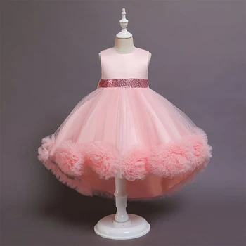 Fluffy Trailing Kids Party Dresses For Girls Birthday Wedding Prom Gown Sequin Belt Princess Bridesmaid Dress Children Costumes 1