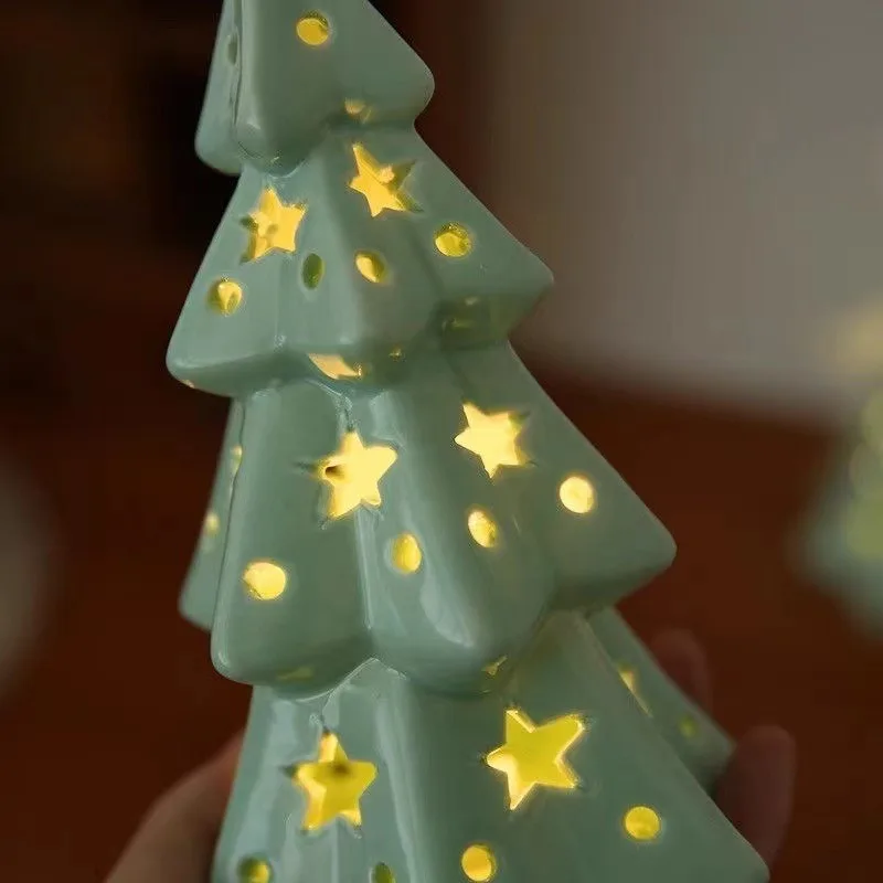 Cute Ceramic Star Christmas Tree Night Light Bedroom Desktop Decoration Crafts Atmosphere  Birthday  Gift  for  Friends