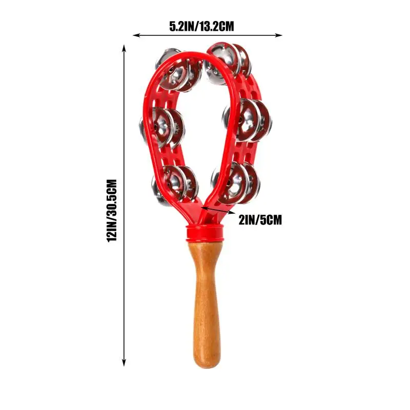 Tambourine Hand Held Drum Wooden Handle Safe Handheld Tambourine Rustproof Waterproof Percussion Instrument Eco-Friendly Design