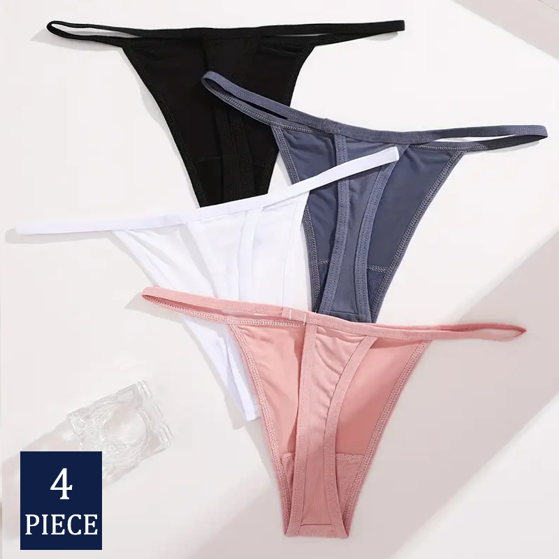 New 4PCS/Set Women Cotton Bikini Panties Sexy Solid Color Low Waist Thongs Female Breathable G-String Underwear Comfort Lingerie