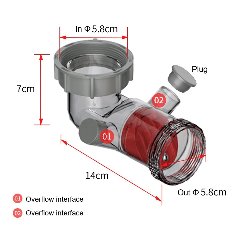 Kitchen Sink Drain Check Valve Side Discharge Double Overflow Anti Odor Accessory 45 to 58 Joint For Anti-Blocking Sewer Tube