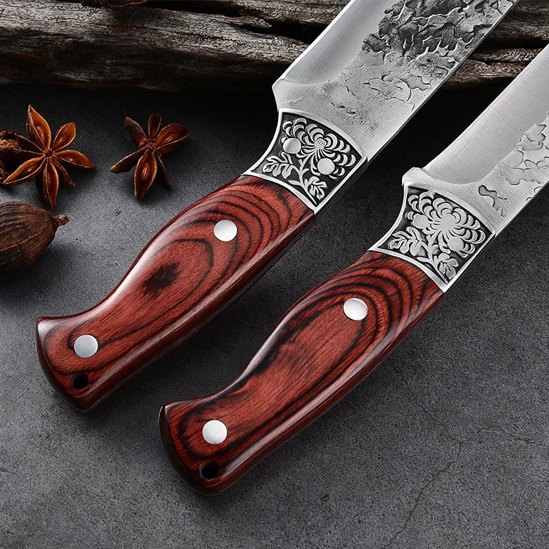 Stainless Steel Bone Cutting Cleaver Meat Fish Cutter Tools Forged  Kitchen Chef Slicing Chopping Knife with Sheath