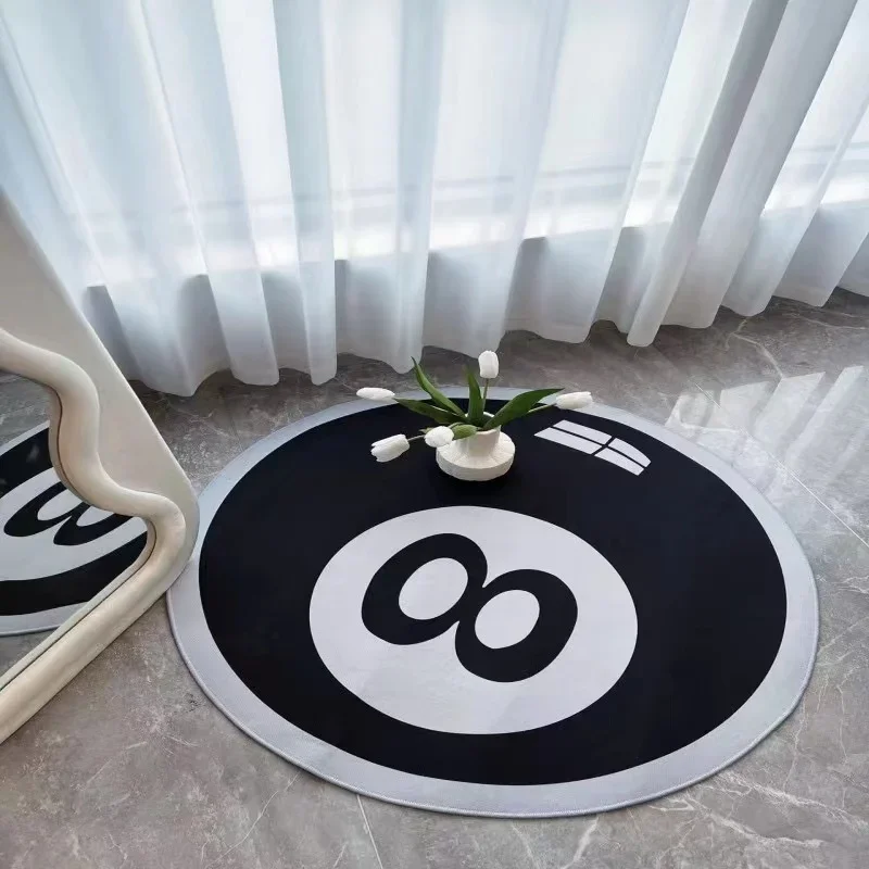 

Simulation Billiards 8 Ball Rug Round Carpet Home Decor Chair Pad Anti-slip Bath Floor Mat Retro Black No. 8 Carpet Drop