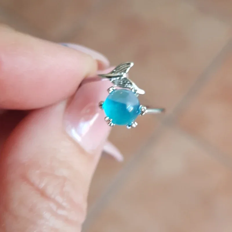 Fashion Mermaid Tail Opening Adjustable Ring for Women Vintage Luxury Fish Tail Crystal Ring Jewelry Accessories Anéis De Prata