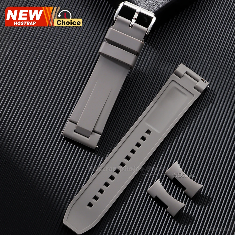 Enhanced Fluororubber Waterproof Watch Band Strap for Men and Women, Arc End Flat Design