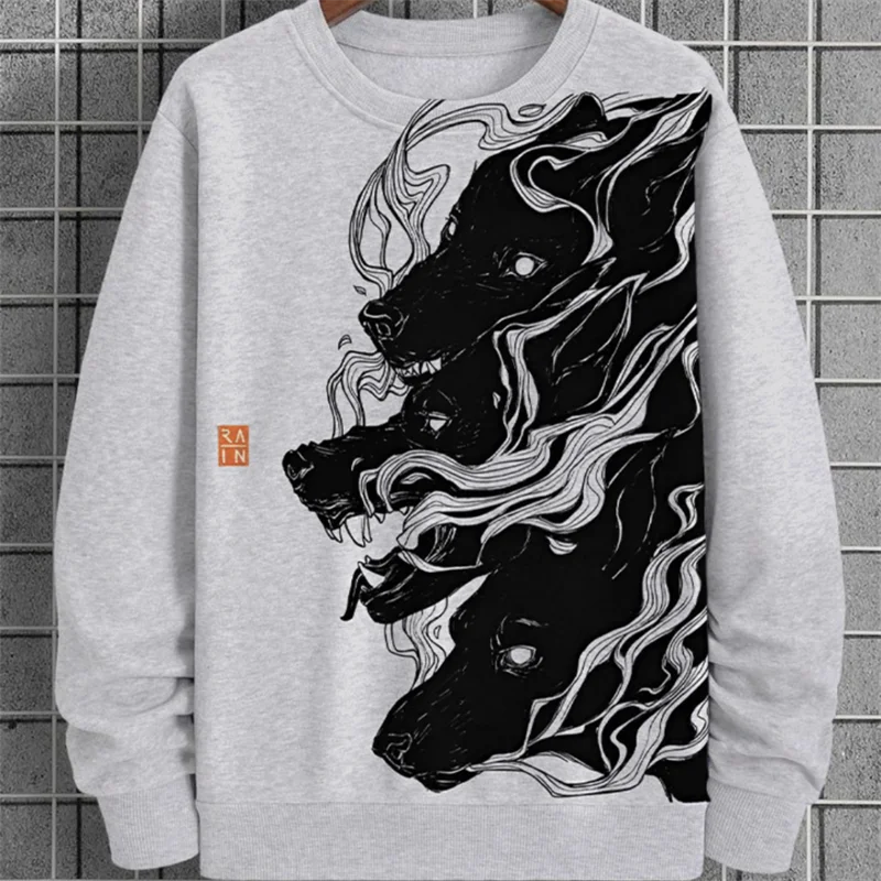 3D Printed Wave Wolf Hoodie For Men Sea Animal Pattern Sweatshirt Autumn Casual Long Sleeve O-Neck Pullover Street Loose Hoodies