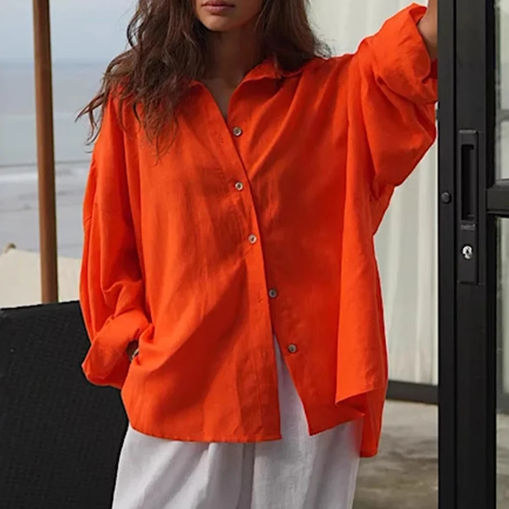 White Cotton Long Sleeve Slim Fit Women Blouse for Spring Autumn Workwear