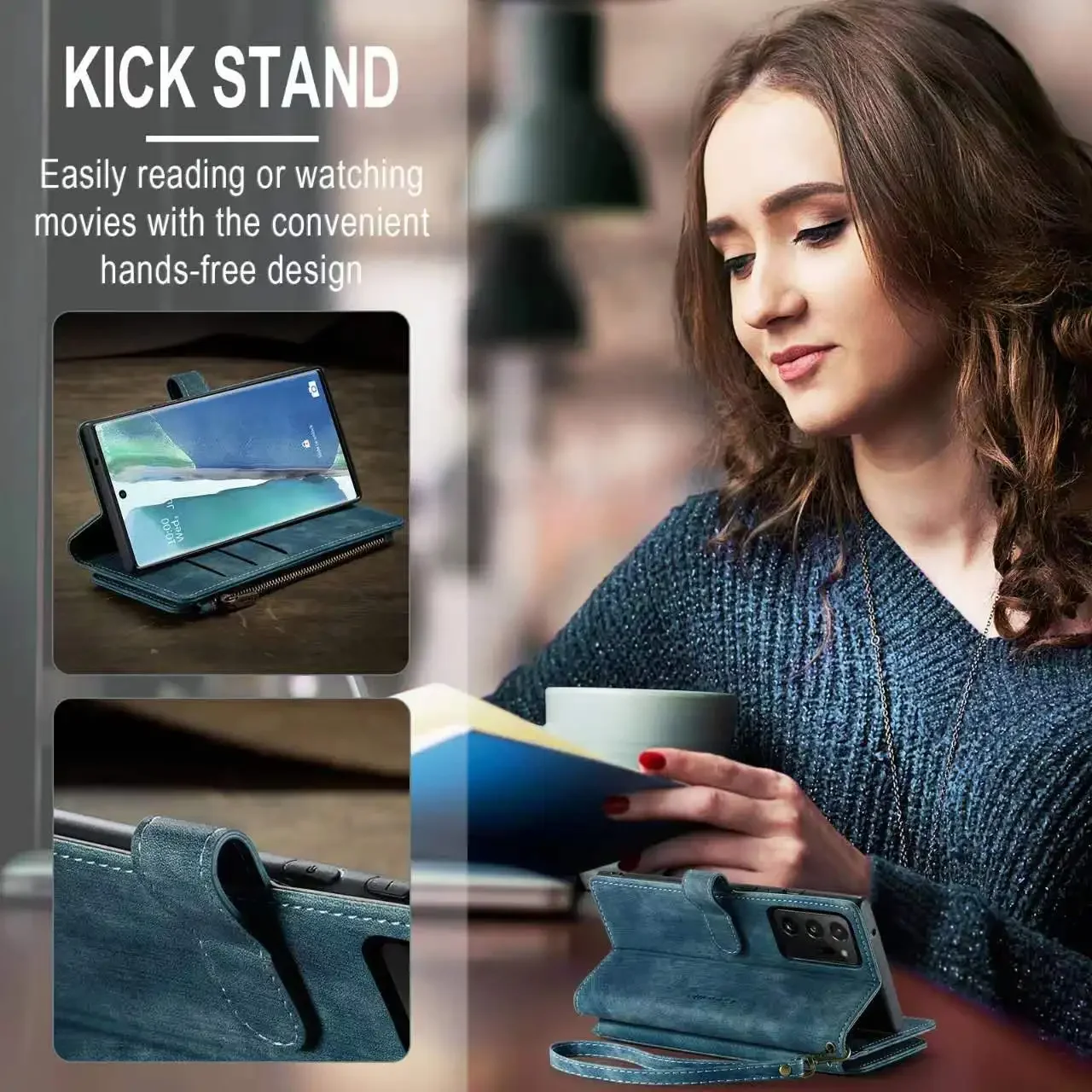 Retro Zipper Wallet Case For Samsung Note 10 Plus Note 20 Ultra Anti-fall Multifunctional Cover Card Slots Coque With Lanyard