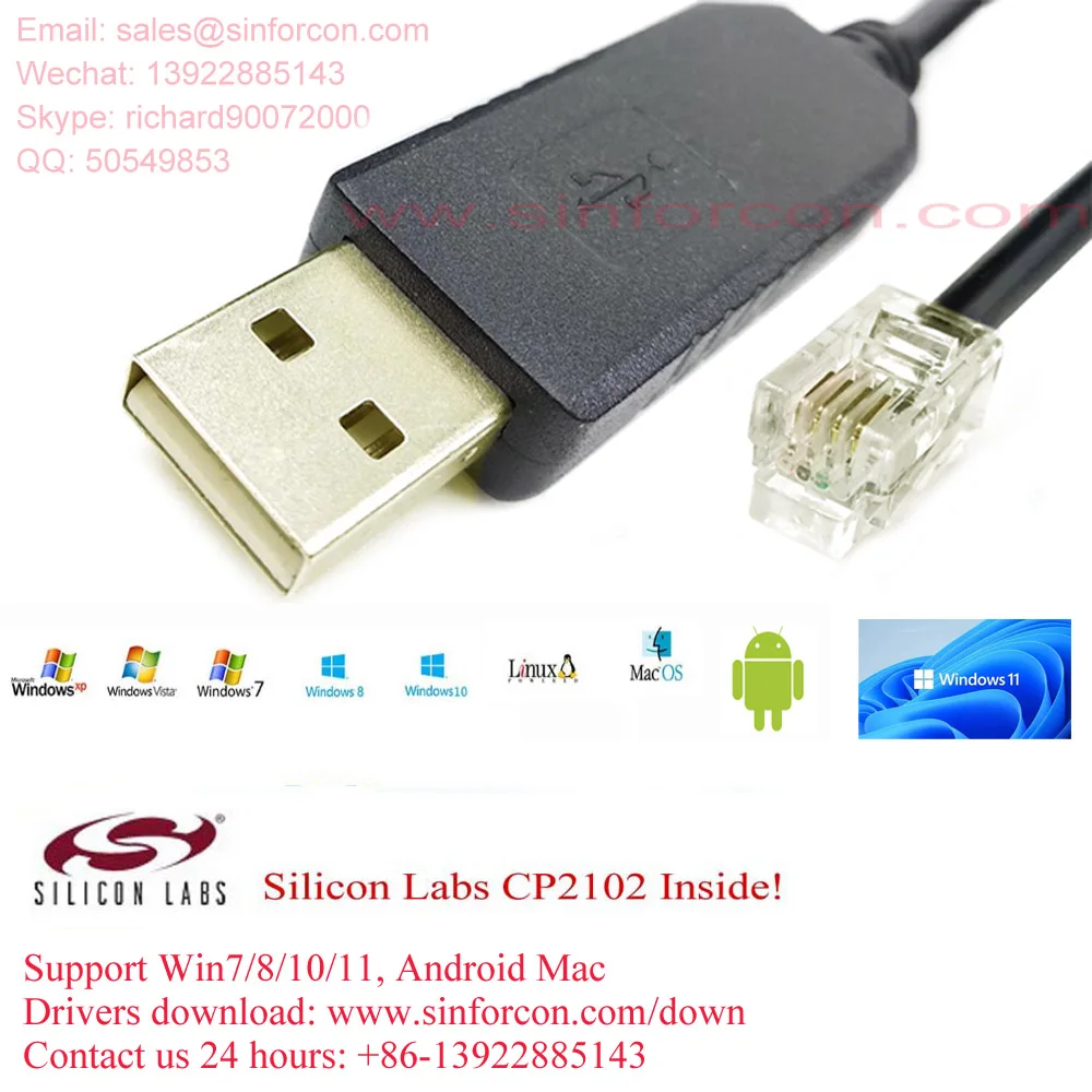 

CP2102 USB RS232 Serial to RJ22 Adapter Cable TLS2200 PC to Printer cable TLS2200 PC Printer cable