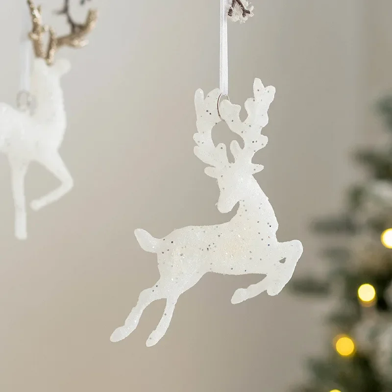 Christmas Tree Hanging Pendants Glitter White Deer Ornaments Xmas Elk 2025 Christmas Decor for Home Kids Toy New Year 2026