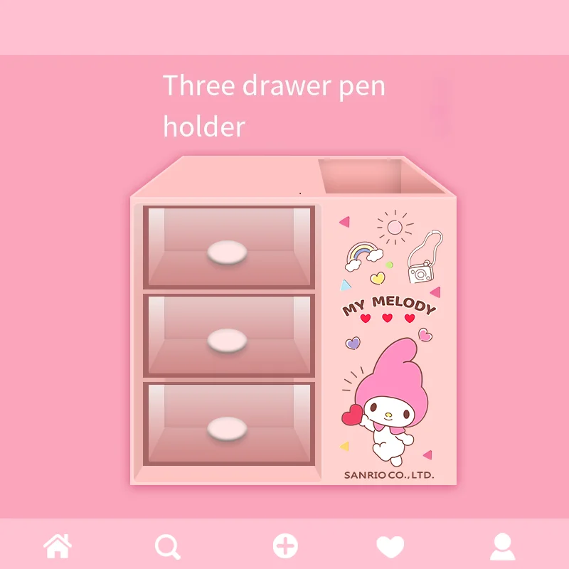 Sanrio Kuromi Cartoon Desktop Three Layer Drawer Storage Box Organizing Stationery Large Capacity Melody Storage Box Pen Holder