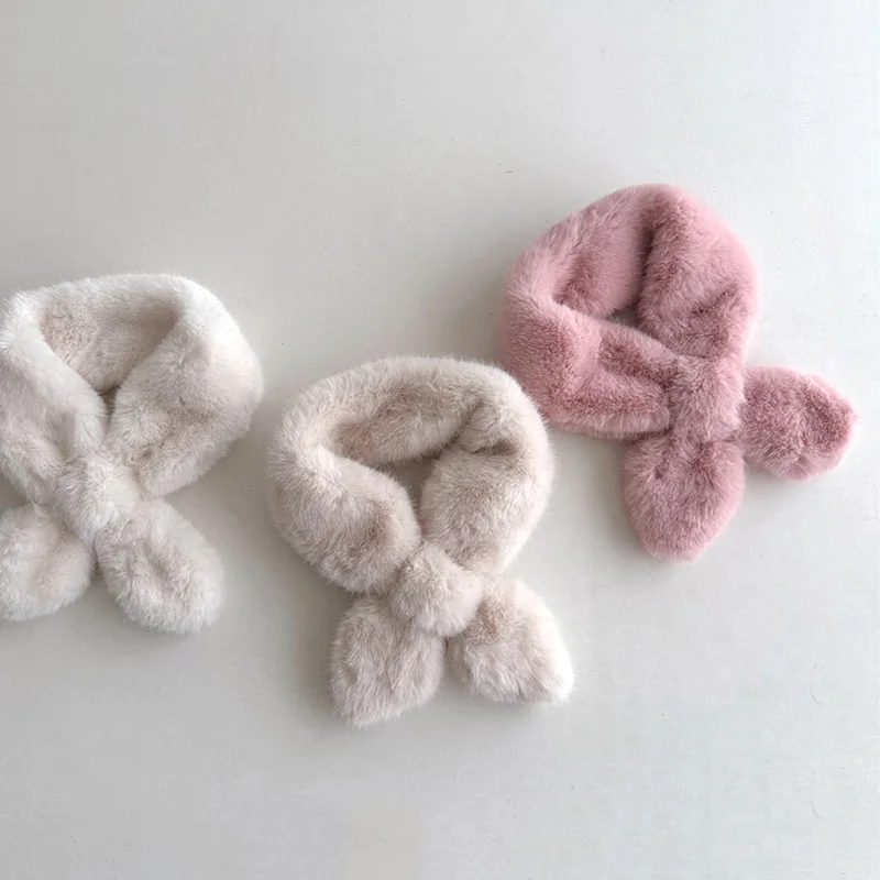 New Brand Scarf for Baby Warm Scarves Girls Winter Toddler Rabbit Fur Cross Knitting Wool Scarf for Kids Soft Collar Scarves