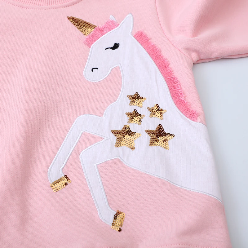 New Autumn Spring Children's Clothing Baby Girls Kids Clothes Embroidery Cartoon Unicorn Stars Sweatshirts