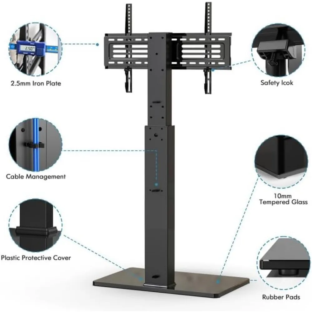 Swivel Floor TV Stand with Mount for TVs,Flat/Curved Screens Universal Swivel Televisions TVs Mount Stand,Tempered Glass Base 5