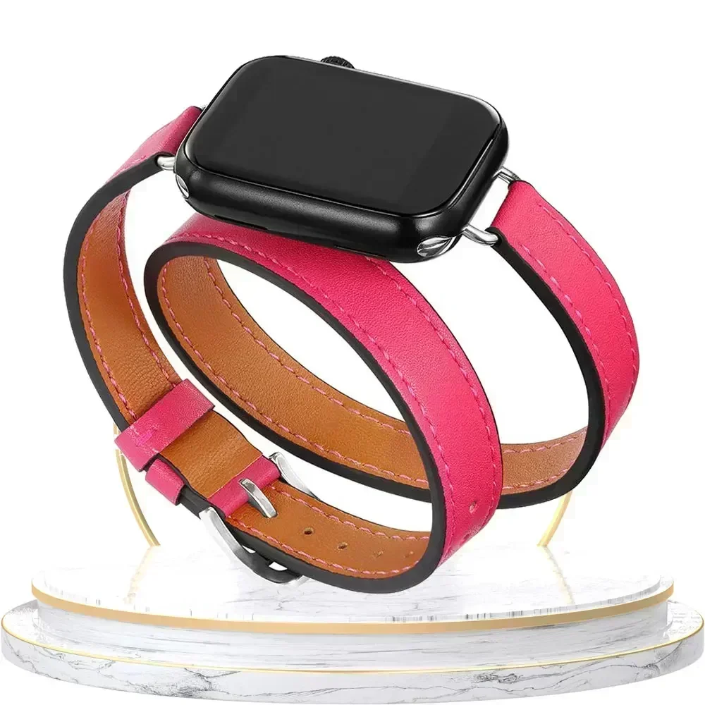 Elegant Double-Loop Leather Watch Strap Bracelet