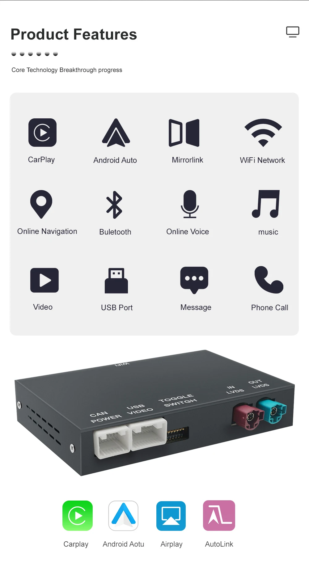 Drahtloser CarPlay Android Auto Decoder Box für BMW Serie 1/2 F20 F21 F22 F23 F45 2012-2020 NBT EVO System mit Airplay BT GPS – Detail 4