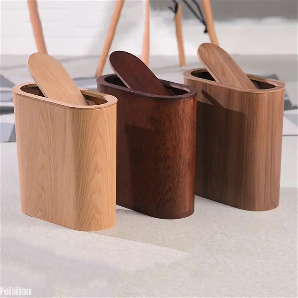 

Nordic Wooden Trash Can Large-capacity with Lid Kitchen Trash Can Solid Wood Paper Basket Creative Kitchen Storage Supplies