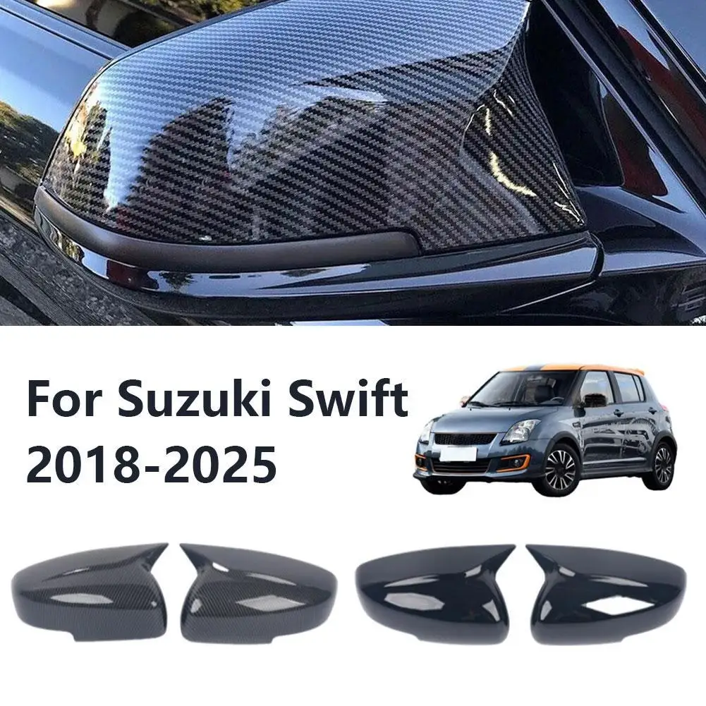 Carbon Fiber Pattern Rearview Mirror Cover for SUZUKI Swift 2018-2025 ABS Horn Style Side Mirror Cap Protector Decorative Trim 1