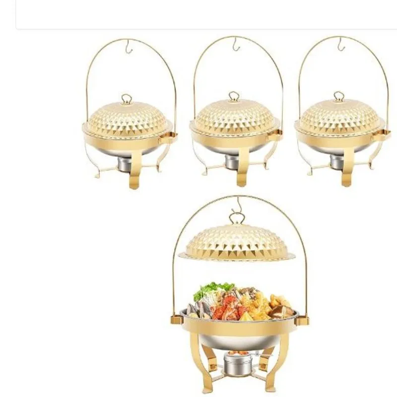 4Pcs Round Buffet Chafer Wear Resist Hanging Lid Dining Stove Large Capacity Countertop Warming Tray for Family Gathering Party