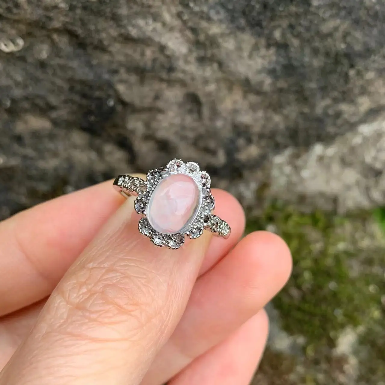 Natural Blue Needle Rutilated Quartz Ring Stone Female Angel Feather Rutilated Rings Jewelry for Women Gift