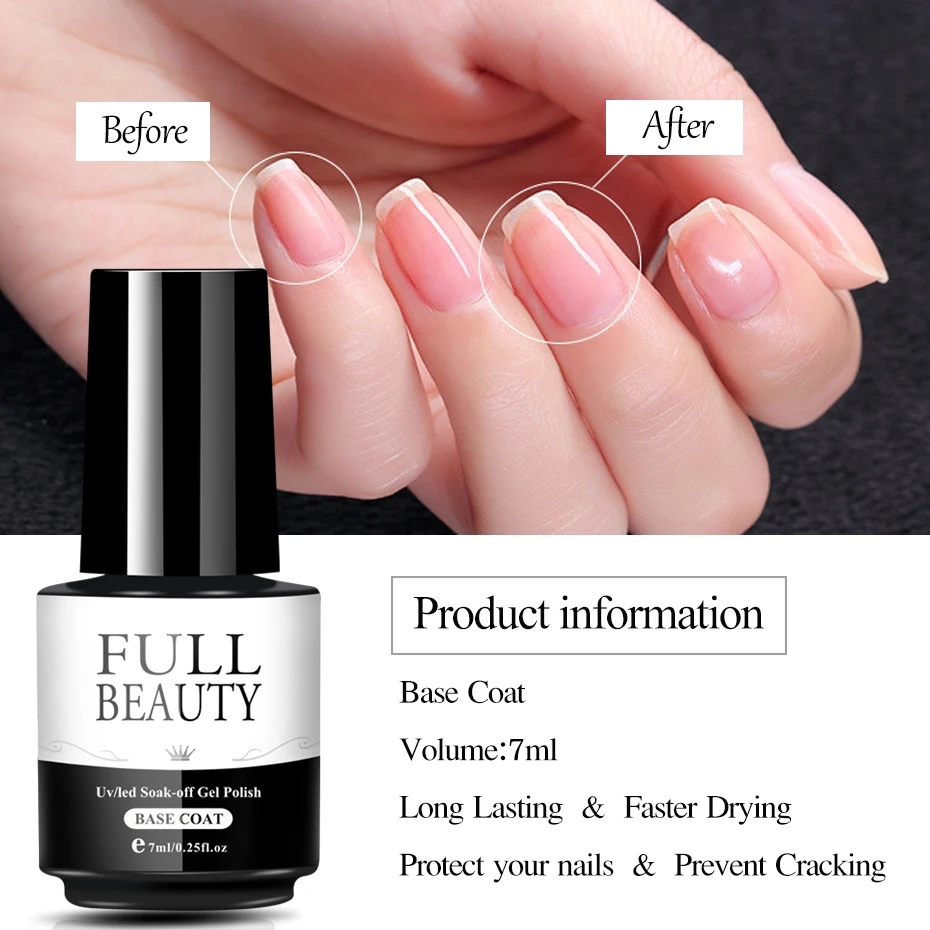 Base and Top Coat For Nails Gel Polish Transparent Fingernail Varnish Semi-permanent Lacquer Nail Art Primer Tools 7ml nail art tools,nail polish