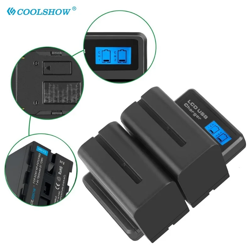 Camera Battery Charger NP-F970 NP-F960 Battery Charger For Sony PLM-100 CCD-TRV35 MVC-FD91 MC1500C NP F970 F960 F750 Photographic Lamp Battery 7800mah