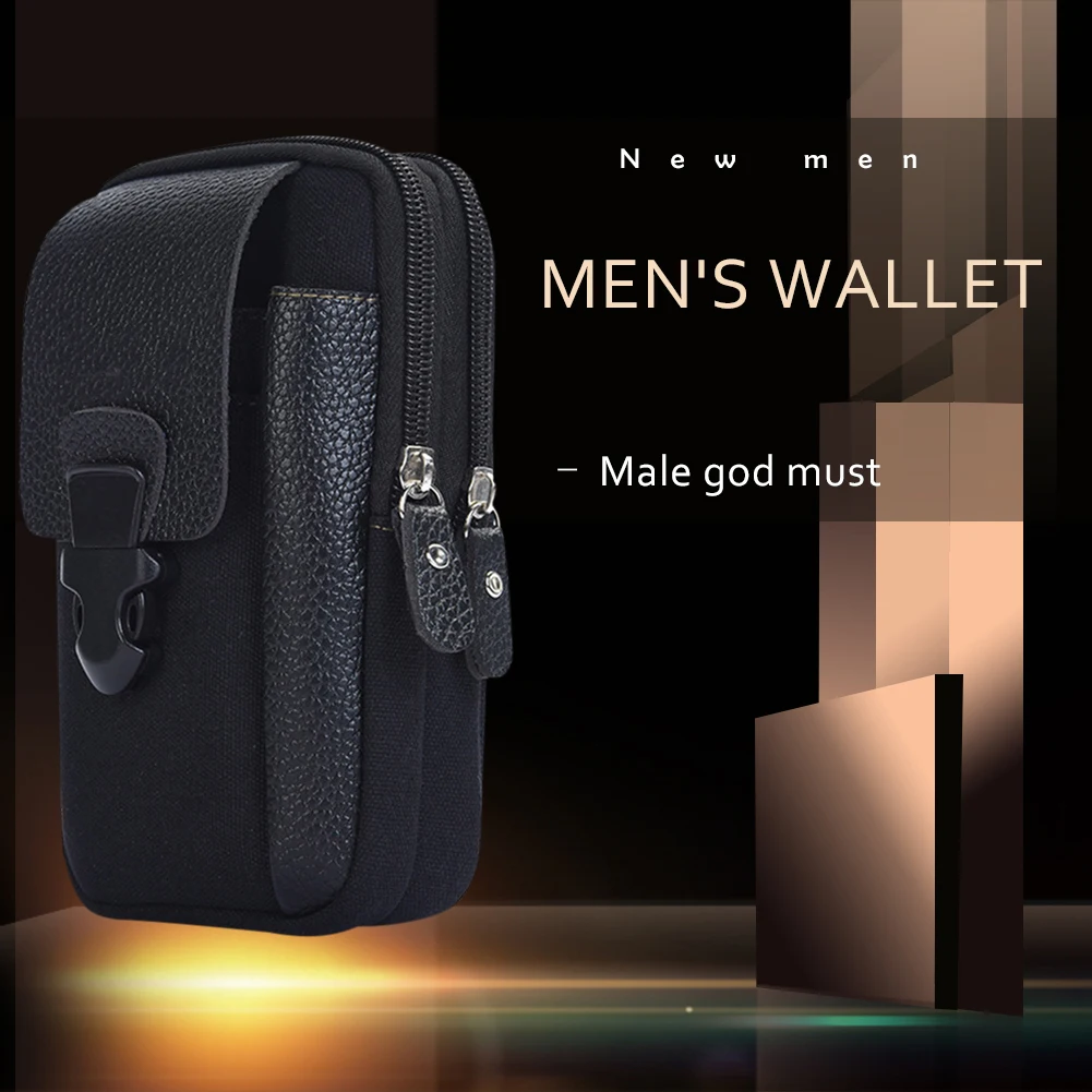 

Mens Phone Holster Bag Travel Waist Pouches Men Canvas Small Outdoor Sport Belt Bag Multi-zipper Bum Bag Mini Fanny Purse