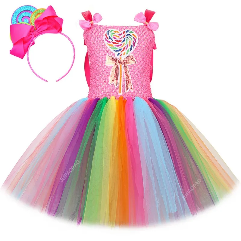 

Girls Happy Tutu Dress Carnival Sweet Candy Lollipop Girls Clothing Princess Festival Party Kids Fancy Costume Age 1Y-12Y