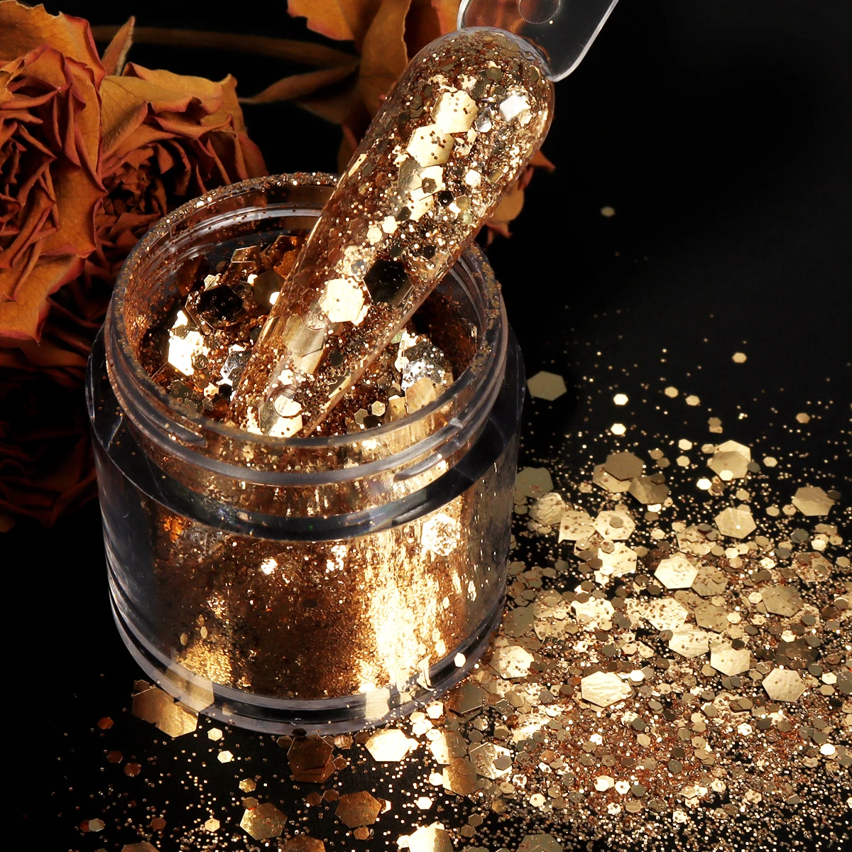 Nail Glitter 1Box Sand Gold Nail Art Glitter Shiny Chunky Mixed Hexagon Sequin Resin DIY Decoration for Gel Nails Accessories Supplies