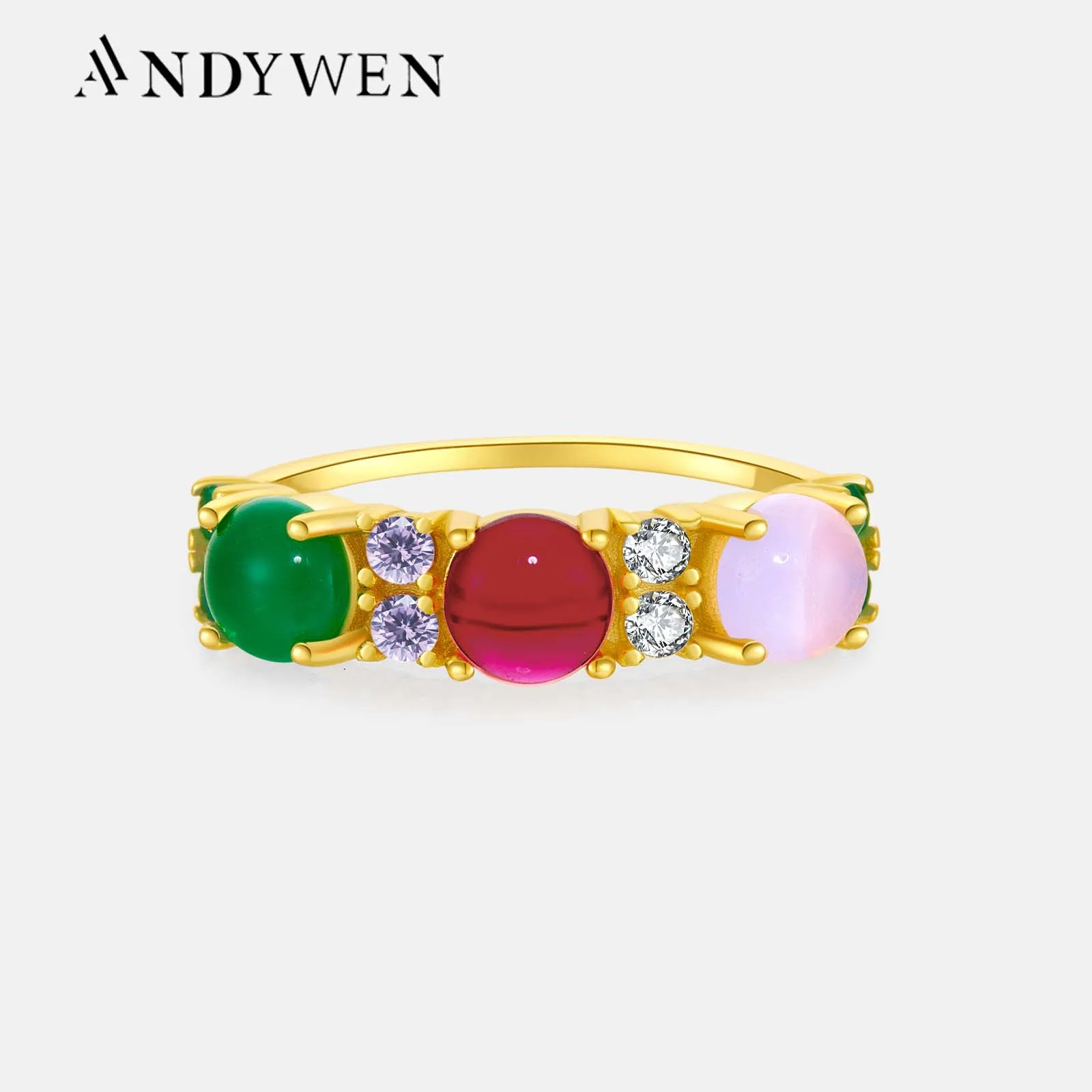 Andywen 100% Argento Sterling 925 Oro Lofoten Isola Arcobaleno Cz Anelli Donna Gioielli Di Lusso 2021 Regalo Di Nozze Rotondo Spesso
