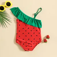 2024 Summer Toddler Girls Ruffles One Piece Swimwear Cartoon Watermelon Prints Beach Onesie Swimsuit Bikini Children Swimwear 2
