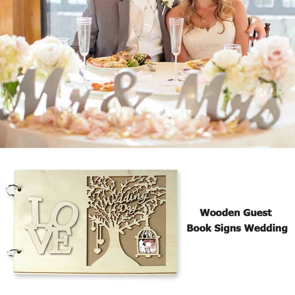 Wedding Guest Sign Books Wooden Heart Hollow Notebook Vintage Name Board Decor Material Of Plywood And Birch Board Log Color