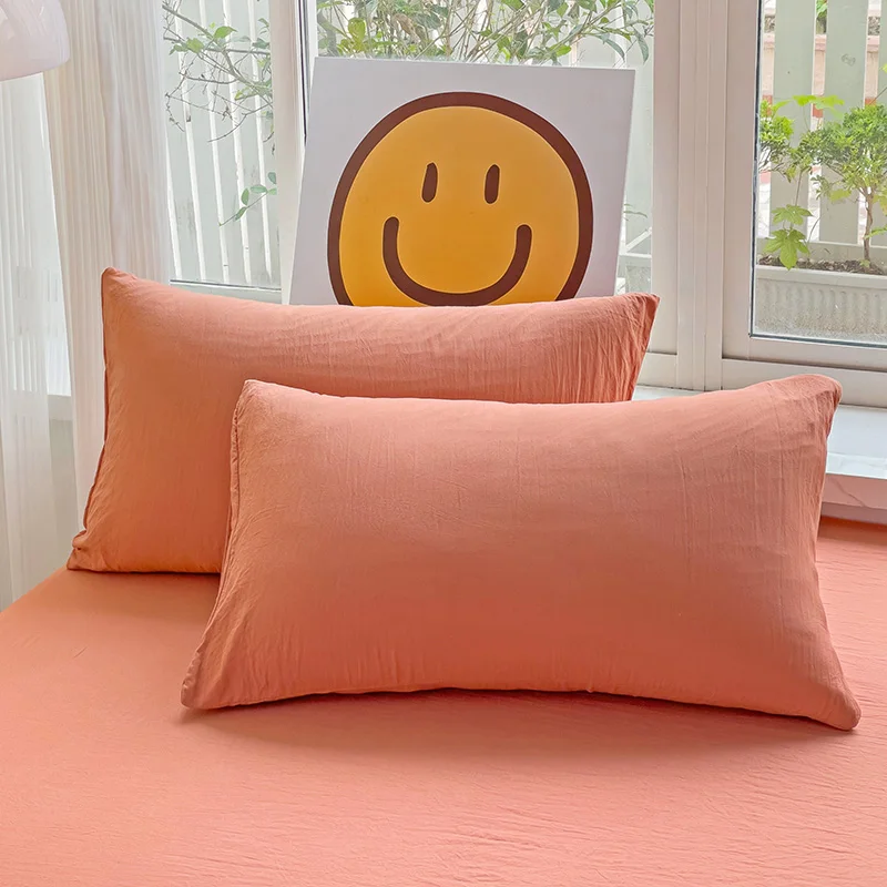 Washed Cotton 2pcs Solid color Pillowcases Home Bedding Decorative Pillow Cover Wedding Super Soft Pillow Case 3