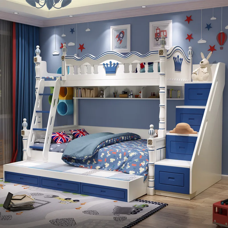 スライド、上下のベッド付きの子供用プリンセスベッド、二段