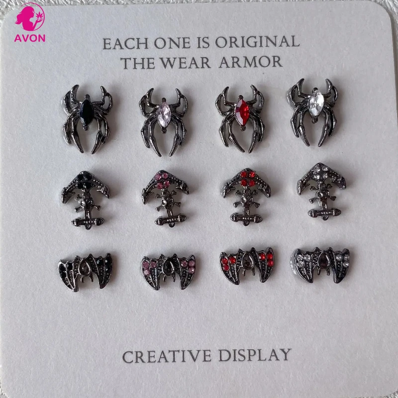 

5PCS Gothic Punk Style Alloy 3D Nail Art Charms Anchor Bat Spider Design For Halloween Nails Decoration Accessories Supplies