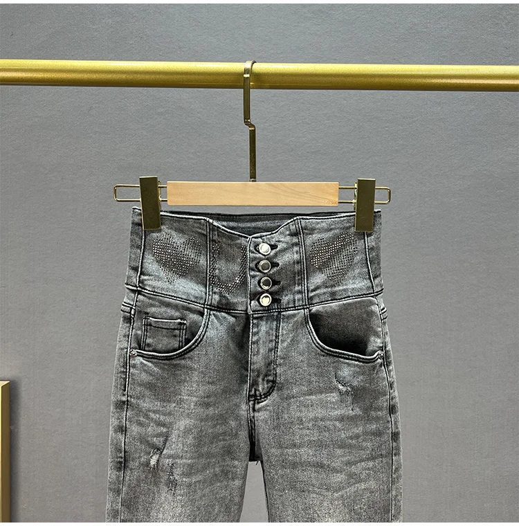 Calças de Brim para as Mulheres Primavera Novo Multi-botão Cintura Lápis Calças Magro Elástico Jeans Meninas Cinza Jean Mujer 2022 8 Computers & Electronics
