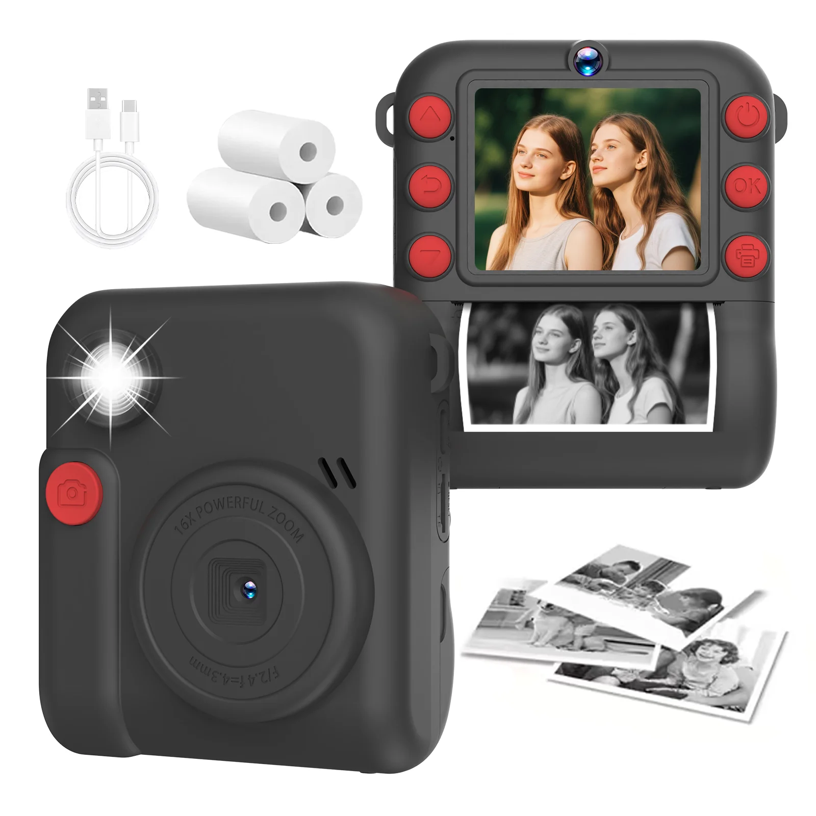 Instant Print 1080P HD Dual Lens Thermal Camera with Games