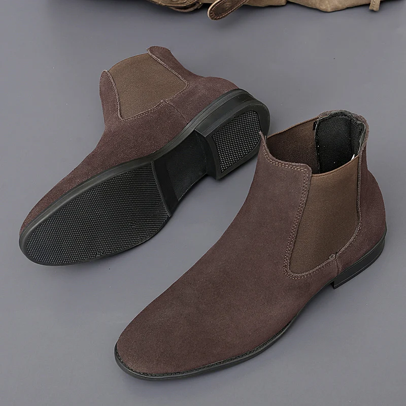 Suede Leather Chelsea Boots Men Keep Warm Winter Boots With Fur Plus Size 37-48